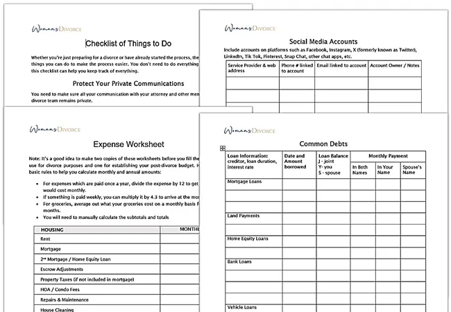 four divorce planner worksheets