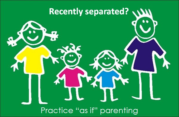 Child's drawing of a family with mom on one side and dad on the other - signifying cooperative parenting.