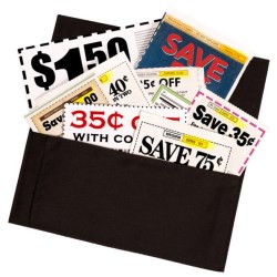 clipped coupons in an organizer clipped coupons in an organizer
