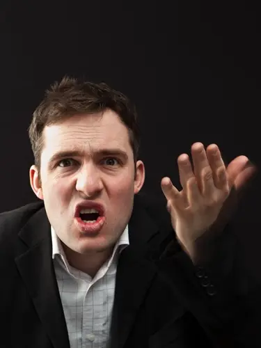 Indignant man denying any wrongdoing