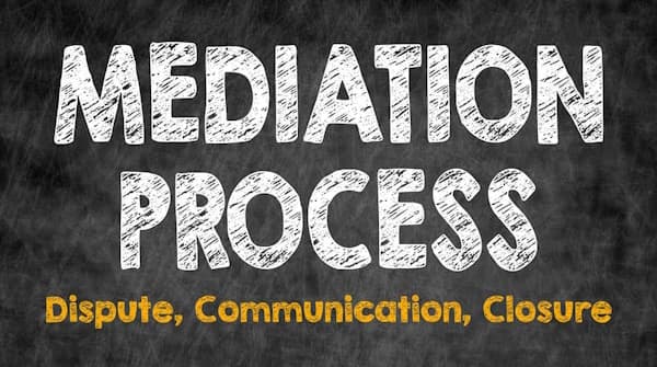 Mediation process written on chalkboard The mediation process - dispute, communication, closure