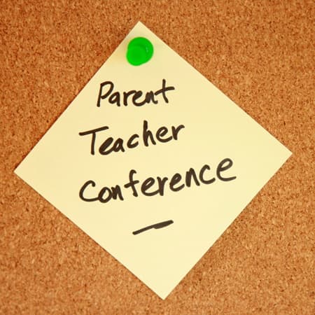 Sticky note about parent/teacher conference Sticky note about parent/teacher conference