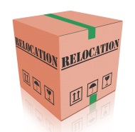 Moving box with relocation printed on side