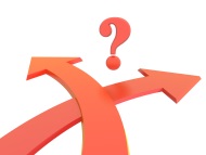 Crossing arrows with a question mark in the middle