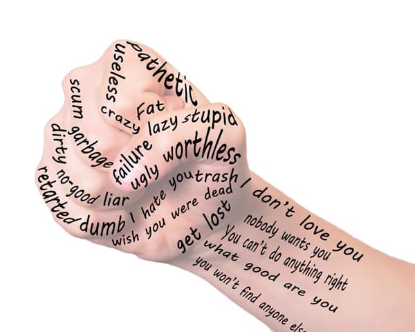 Fist with demeaning words meant to hurt written all over it Fist with demeaning words meant to hurt written all over it
